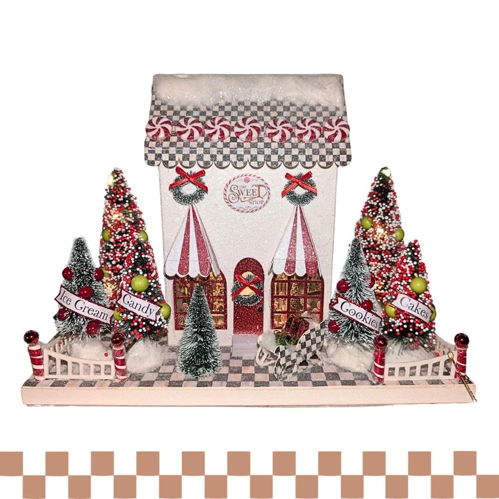 Mackenzie Childs Check It Out Illuminated Sweet Shop Paper House Sterling 10.5